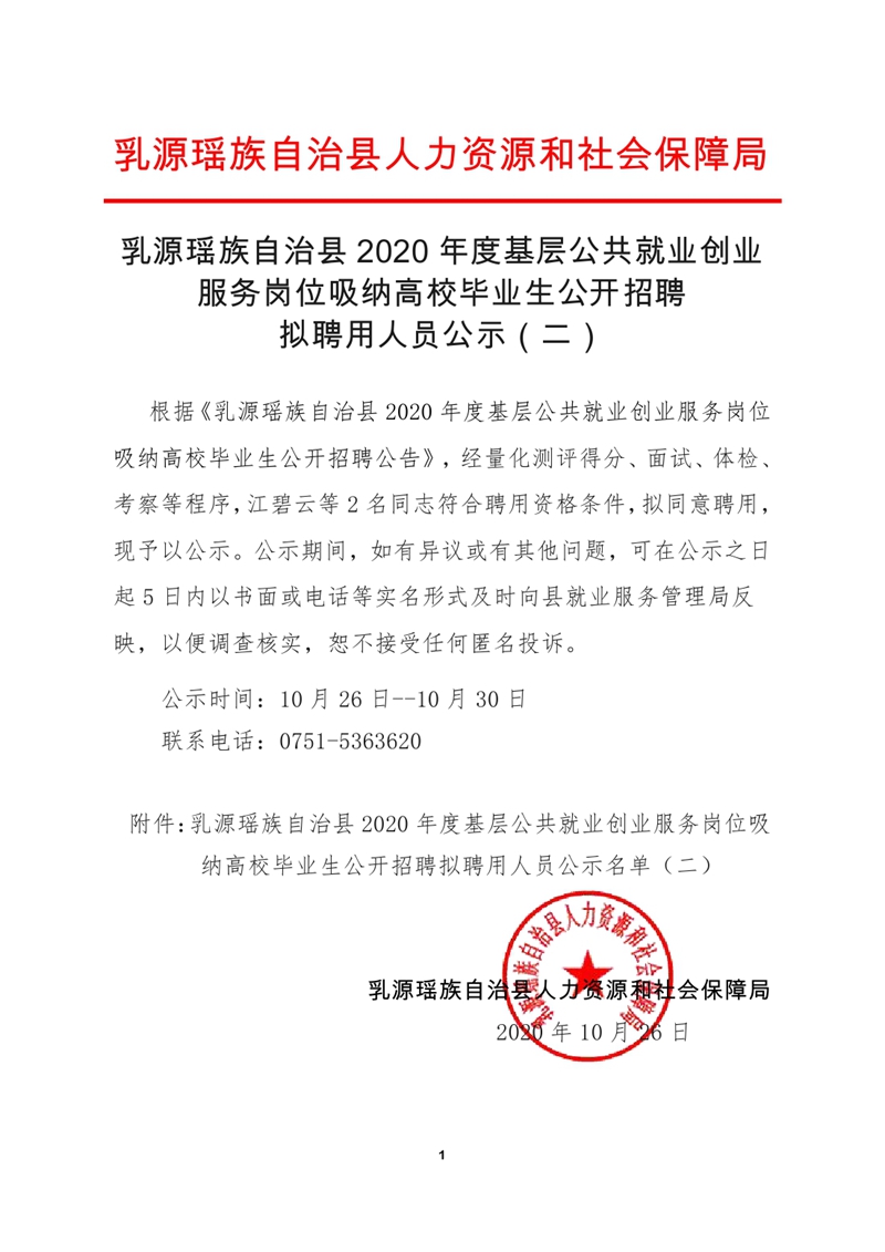 乳源瑤族自治縣2020年度基層公共就業(yè)創(chuàng)業(yè)服務(wù)崗位吸納高校畢業(yè)生公開(kāi)招聘擬聘用公示（二）章0000.jpg