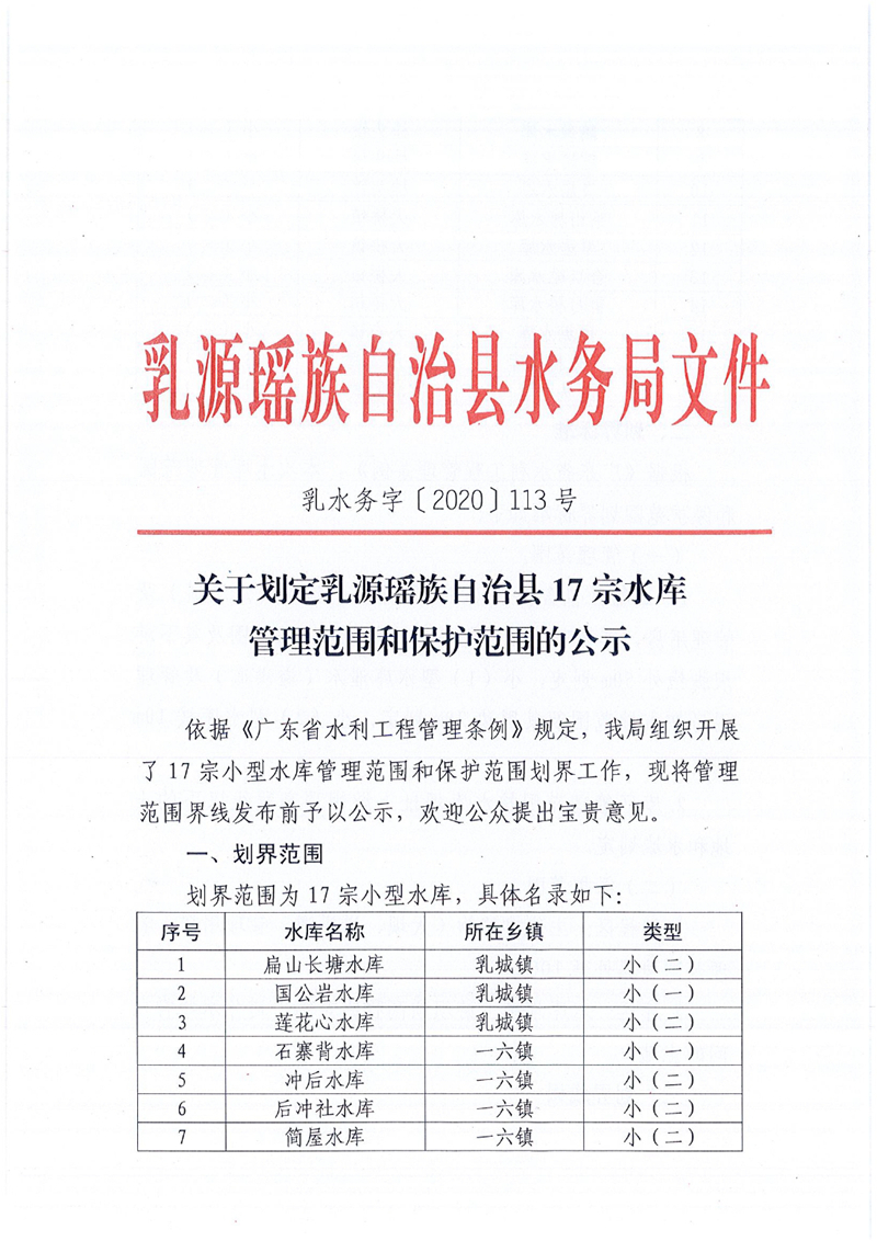 乳水務(wù)字〔2020〕113號(hào) 關(guān)于劃定乳源瑤族自治縣17宗水庫(kù)管理范圍和保護(hù)范圍的公示 - 復(fù)件0000.jpg