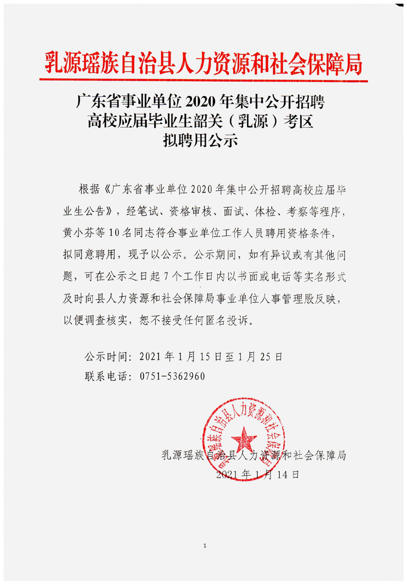 廣東省事業(yè)單位2020年集中公開(kāi)招聘高校畢業(yè)生韶關(guān)（乳源）考區(qū)擬聘用公示.0000.jpg