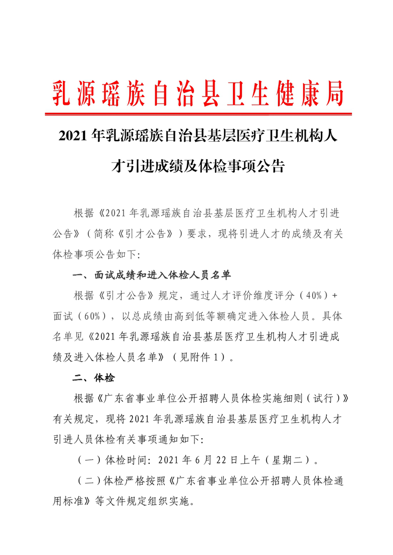 2021年乳源瑤族自治縣基層醫(yī)療衛(wèi)生機構(gòu)人才引進成績及體檢事項公告0000.jpg