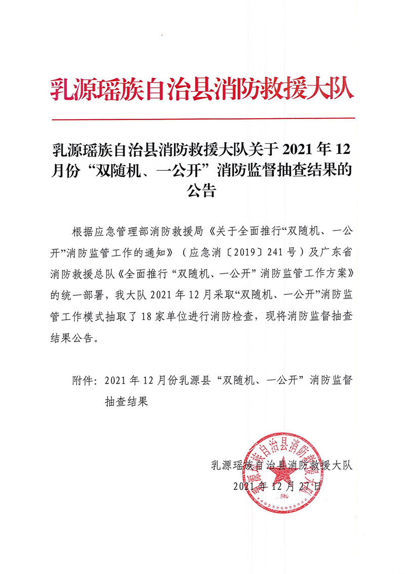 乳源瑤族自治縣消防救援大隊關(guān)于2021年12月份“雙隨機、一公開”消防監(jiān)督抽查結(jié)果的公告1.jpg