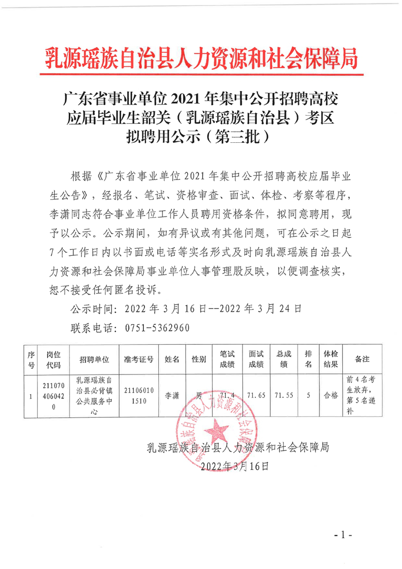 廣東省事業(yè)單位2021年集中公開招聘高校應(yīng)屆畢業(yè)生韶關(guān)（乳源瑤族自治縣）考區(qū)擬聘用公示（第三批）0000.jpg