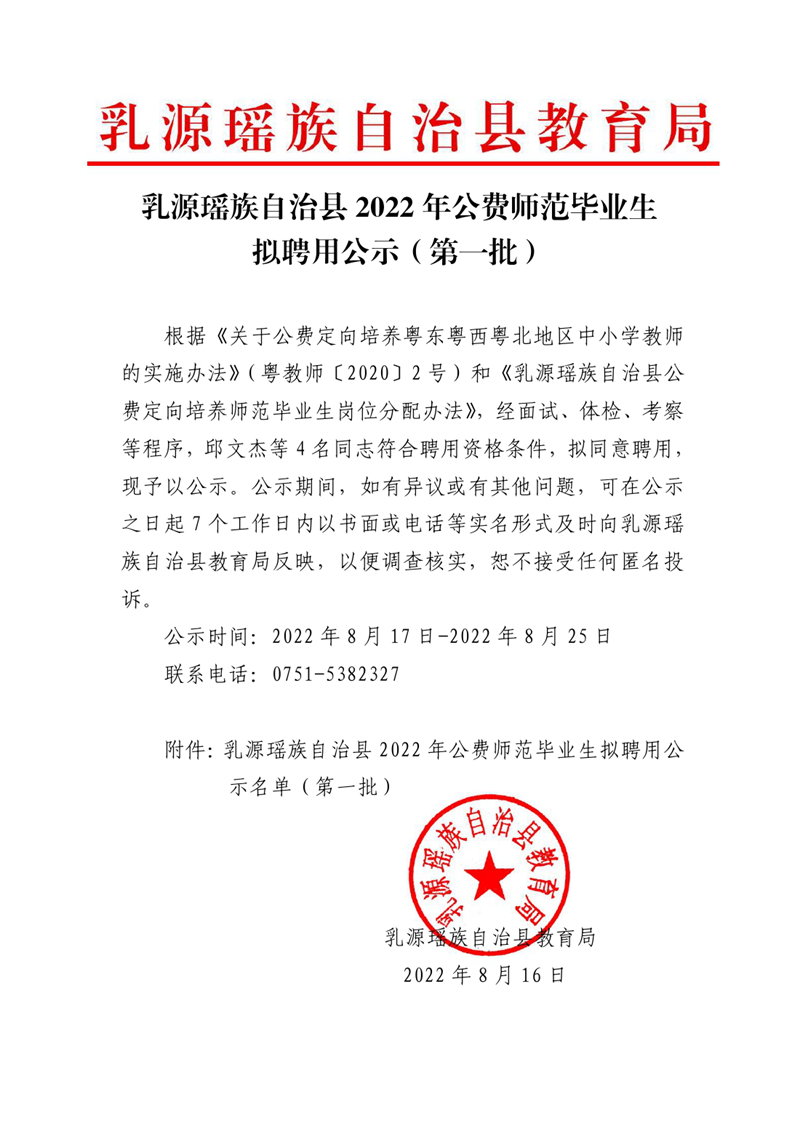 乳源瑤族自治縣2022年公費(fèi)師范畢業(yè)生擬聘用公示（第一批）0000.jpg