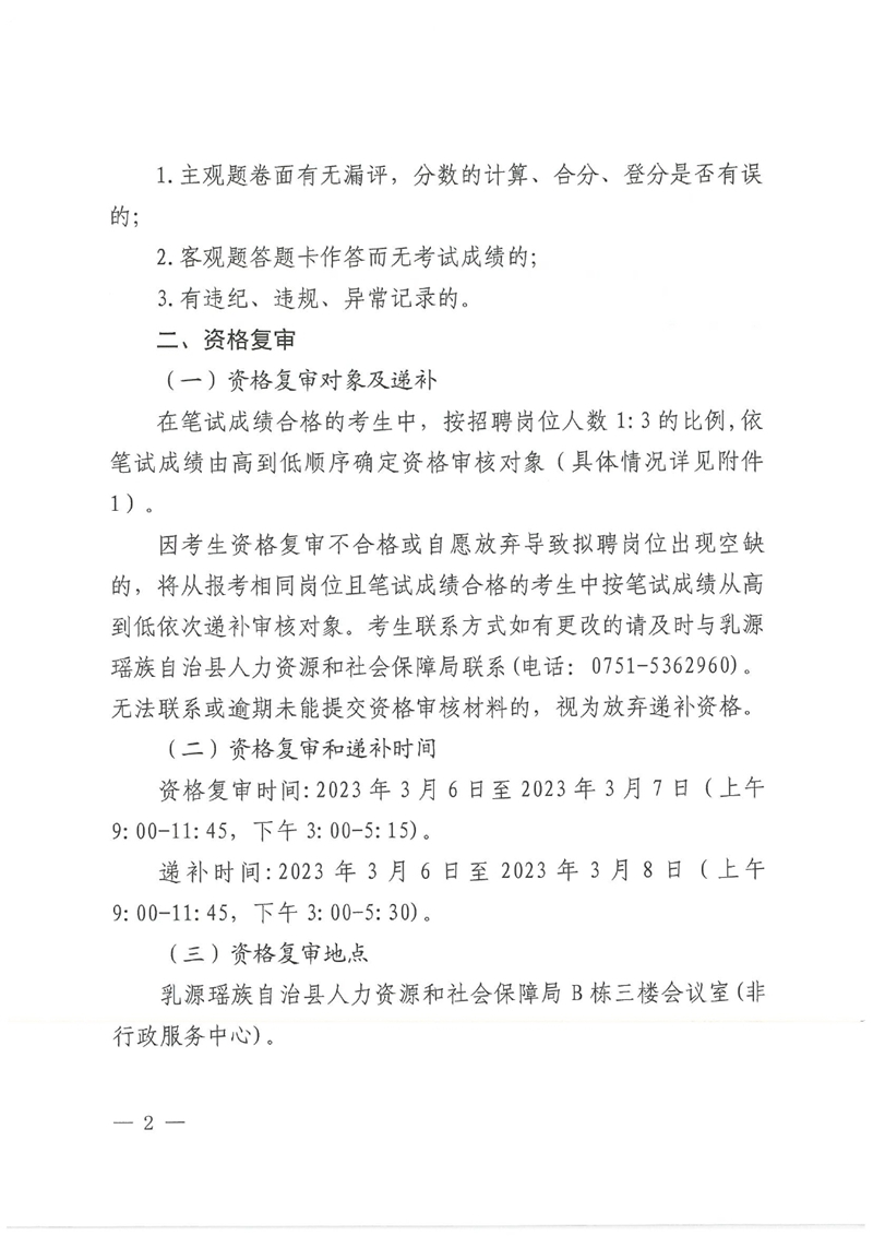 乳源瑤族自治縣2023年“青年人才”暨事業(yè)單位工作人員公開招聘（事業(yè)單位工作人員崗位）筆試成績公示、資格復(fù)審公告0001.jpg