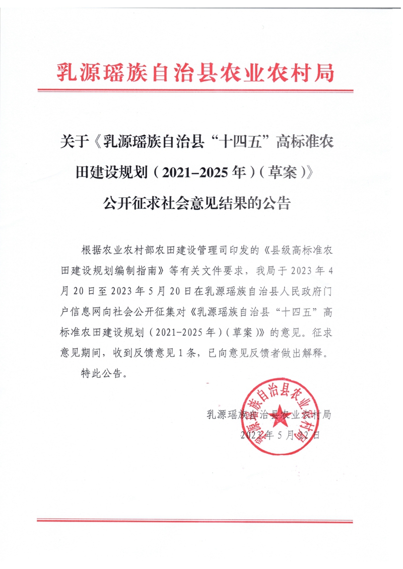 關于《乳源瑤族自治縣“十四五”高標準農(nóng)田建設規(guī)劃（2021-2025年）（草案）》公開征求社會意見結(jié)果的公告0000.jpg