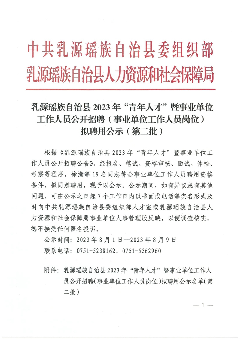 乳源瑤族自治縣2023年“青年人才”暨事業(yè)單位工作人員公開招聘（事業(yè)單位工作人員崗位）擬聘用公示（第二批） 0000.jpg