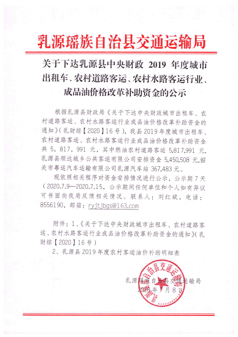 關(guān)于下達(dá)中央財(cái)政2019年度城市出租車、農(nóng)村道路客運(yùn)、農(nóng)村水路客運(yùn)行業(yè)成品油價(jià)格改革補(bǔ)助資金的公示_1.png