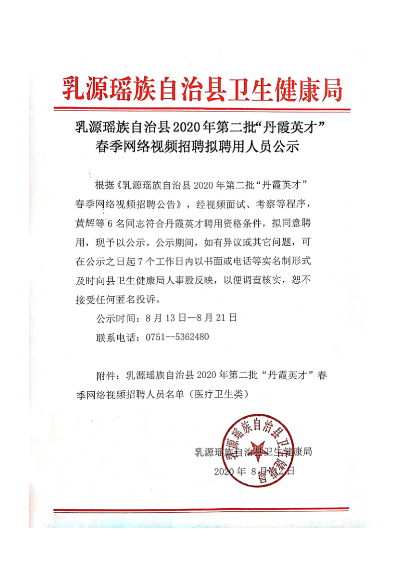 乳源瑤族自治縣2020年“丹霞英才”春季網(wǎng)絡視頻招聘擬聘用人員公示_1.png